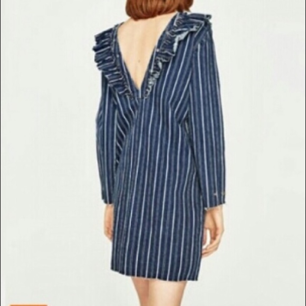 NWT ZARA DENIM DRESS WITH FRILL COLLAR - Picture 8 of 8